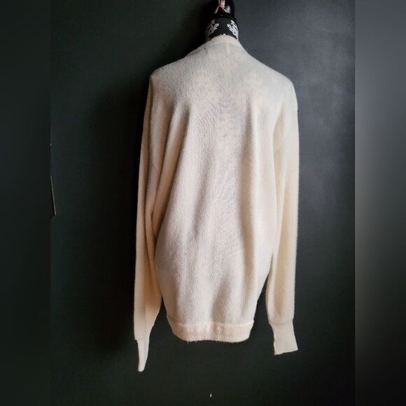Vintage Woolen Mills Cream Grandpa Cardigan Button V Sz Tall XL USA Unisex - Picture 2 of 14